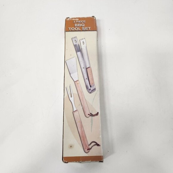 Kitchen Worthy 3 Piece BBQ Grill Tool Set Stainless Steel Wooden Handles NEW - Picture 4 of 6